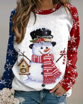 Topp med snögubbetryckt med rund hals